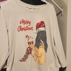 Cozy Beige Winter Sweater - Festive Graphic Knit - Soft Warm Pullover